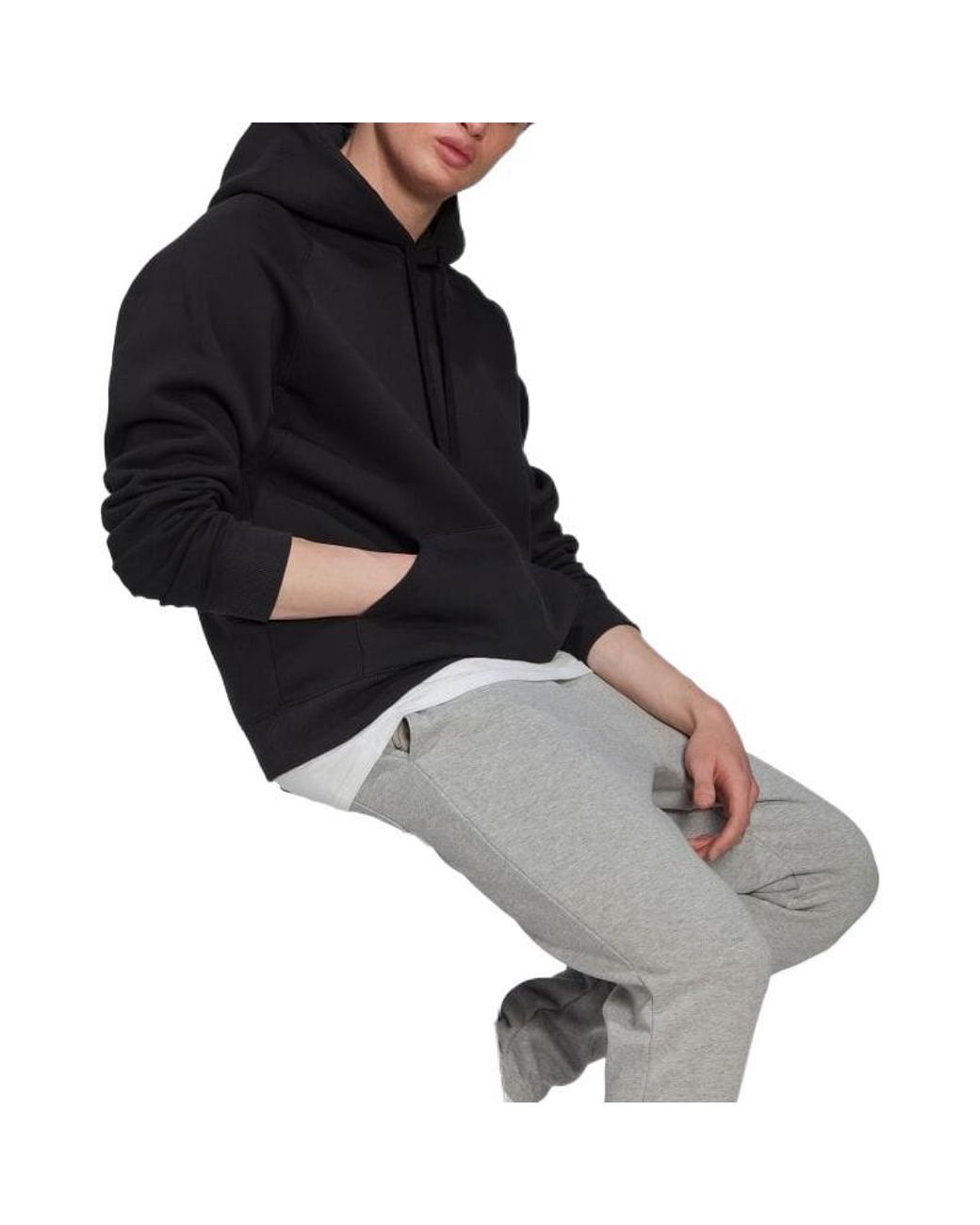 Adidas Black Solid Color Logo Hooded Loose Long Sleeves for men