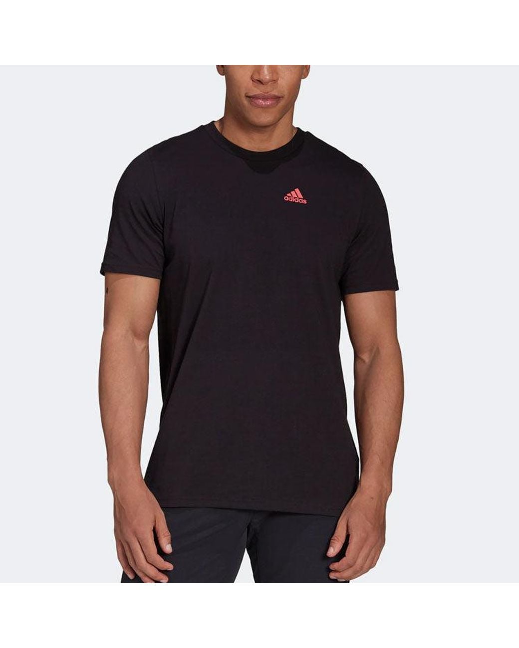 Adidas Black Solid Color Logo Round Neck Short Sleeve for men