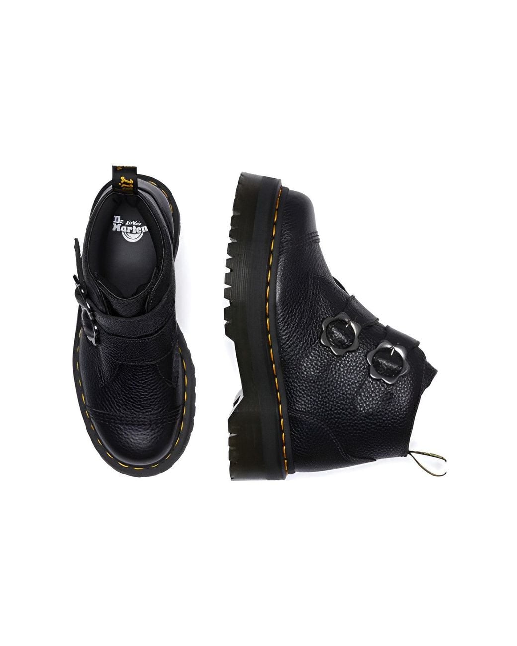 Dr. Martens Black (Wmns) Devon Flower Buckle Leather Platform Boots