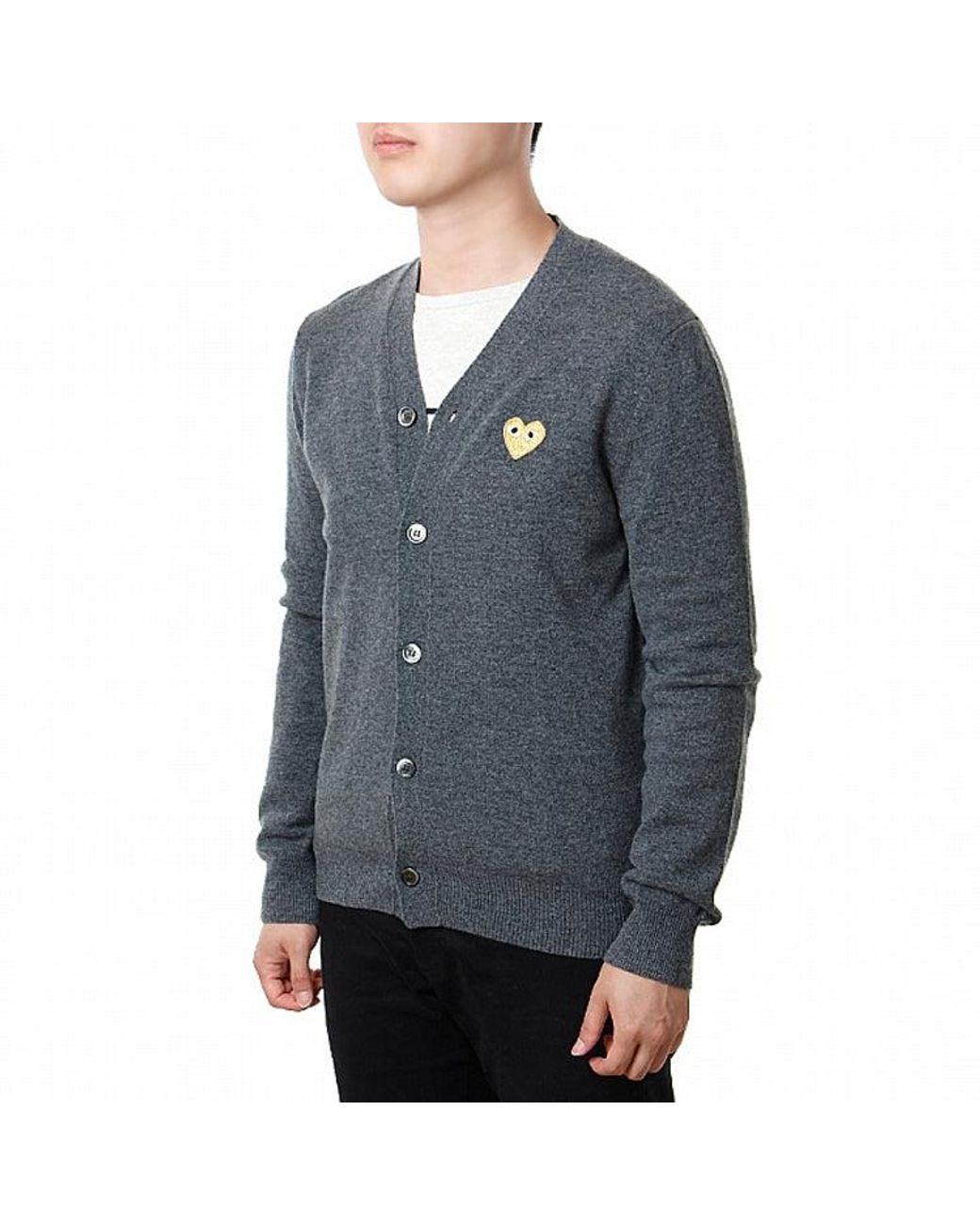 COMME DES GARÇONS PLAY Gray Kint Cardigan Emblem for men