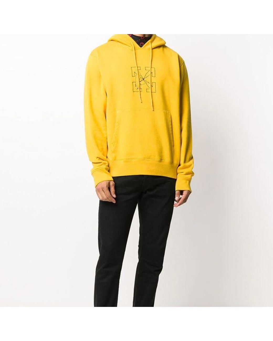 Off-White c/o Virgil Abloh Yellow Fw20 Workers Logo Printing Hooded Pullover for men
