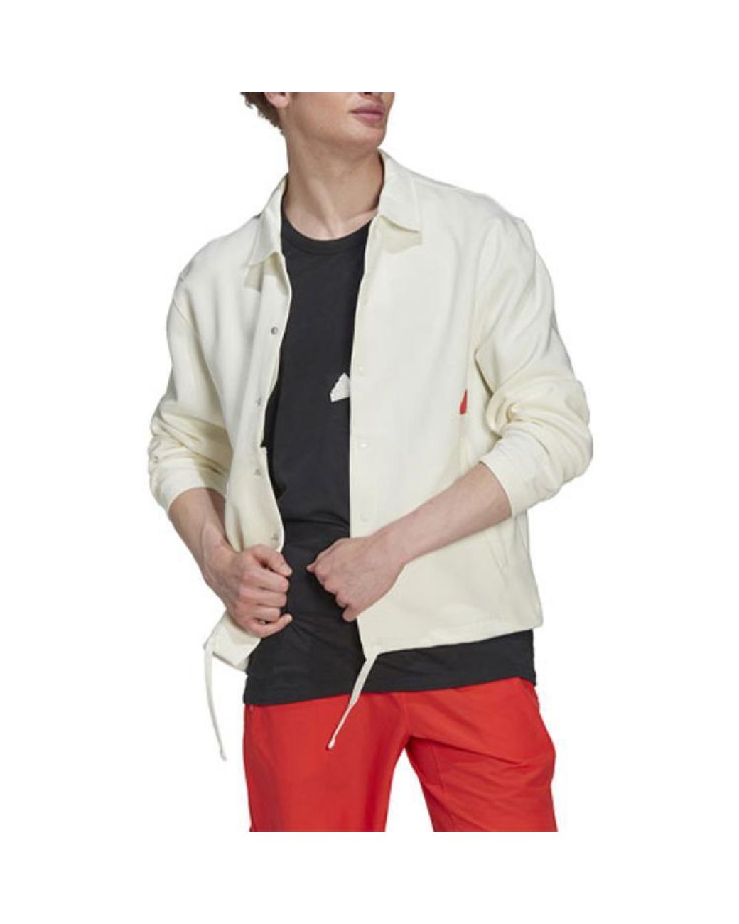 Adidas White Solid Color Logo Single Breasted Lapel Long Sleeves Jacket for men