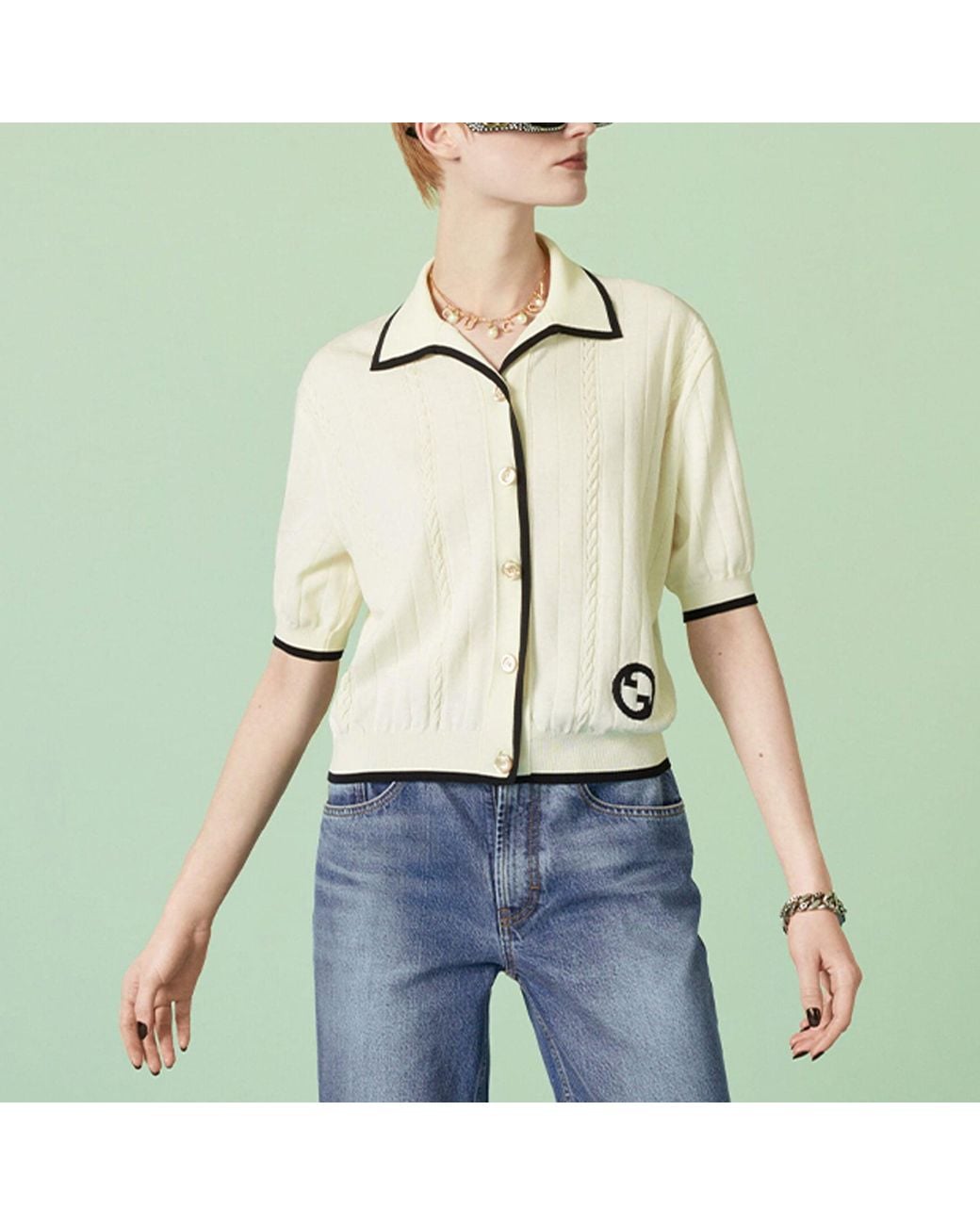 Gucci Natural (Wmns) Cotton Cardigan With Interlocking G 'Ivory'