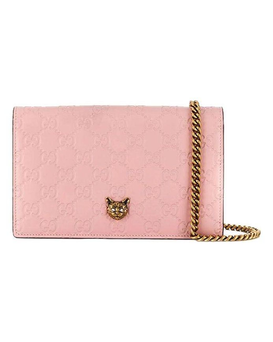Gucci Metallic Logo Embossing Leather Chain Shoulder Messenger Bag Pink