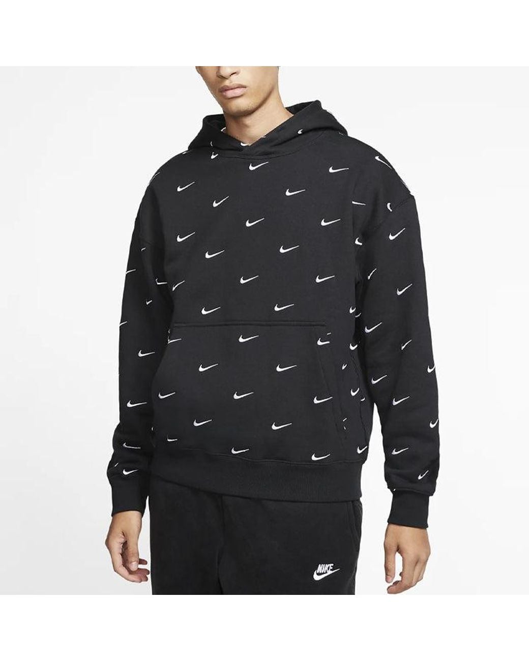 Nike Black All Over Swoosh Logo Hoodie for men