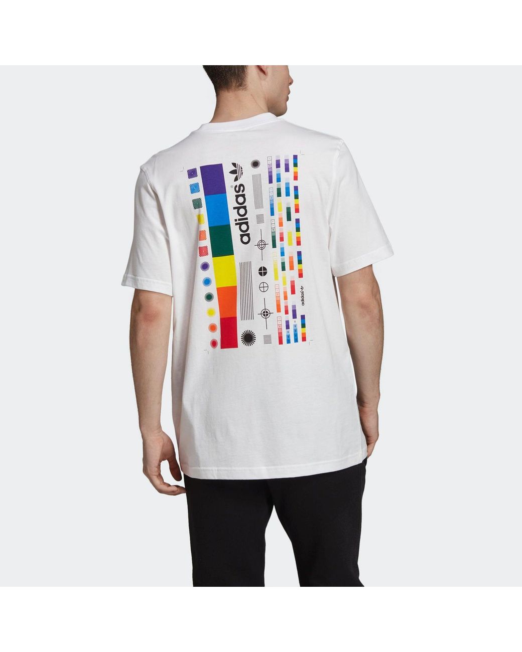 Adidas White Originals Spectrum Tee Round Neck Casual Sports Alphabet Short Sleeve for men