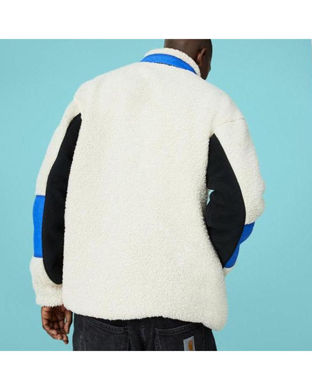 Converse Blue Sherpa Jacket Polar Fleece Stay Warm Colorblock Casual Stand Collar for men