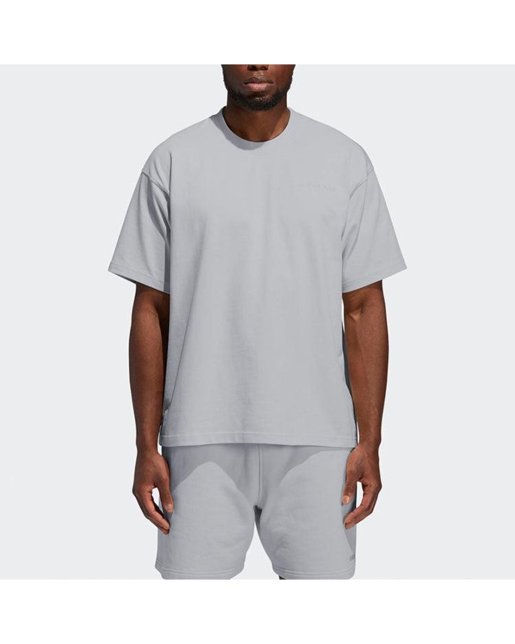 Adidas Gray Originals X Pharrell Williams Basics Short-sleeved Embroidered Letters Grey for men