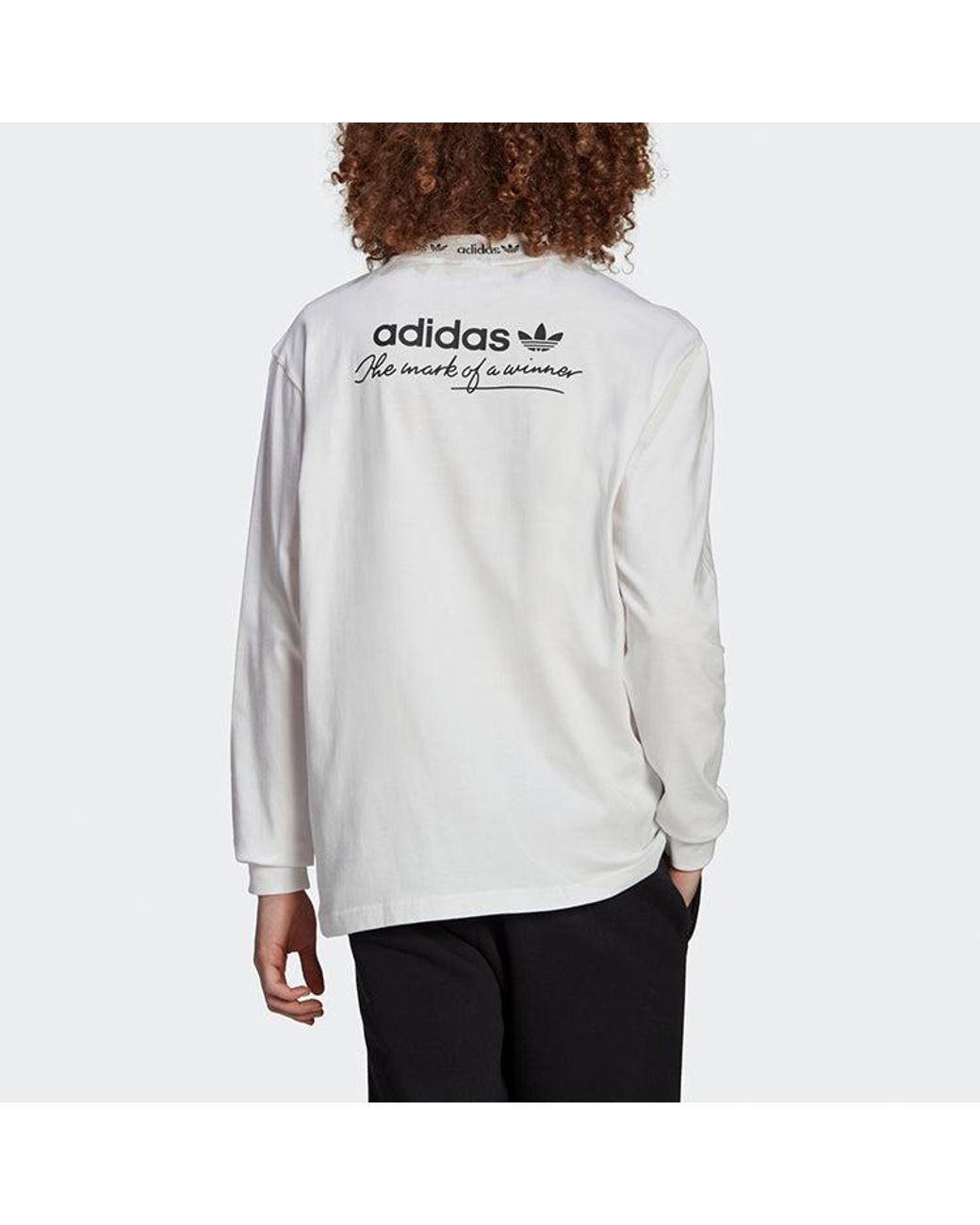 Adidas White Originals Solid Color Collar Long Sleeves for men