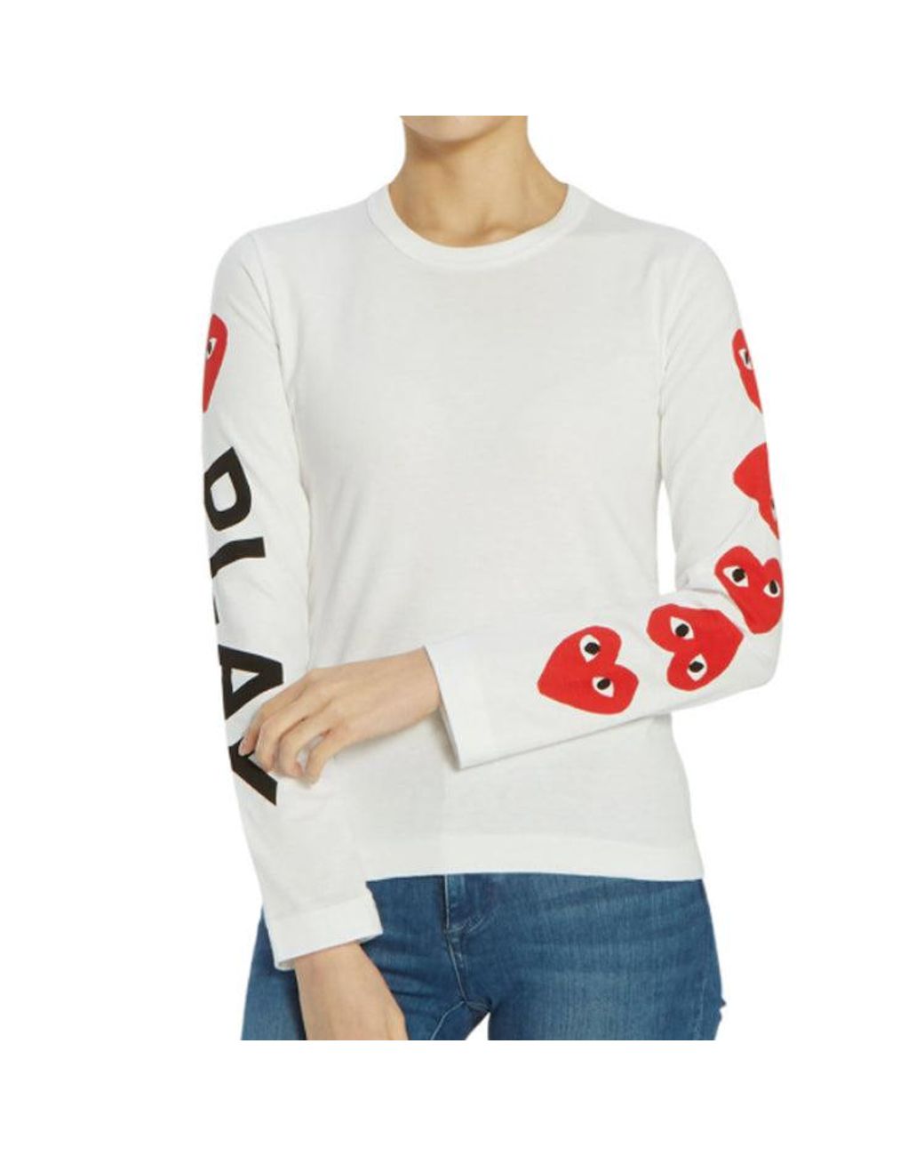 COMME DES GARÇONS PLAY White (Wmns) 5 Hearts Long Sleeves Tee