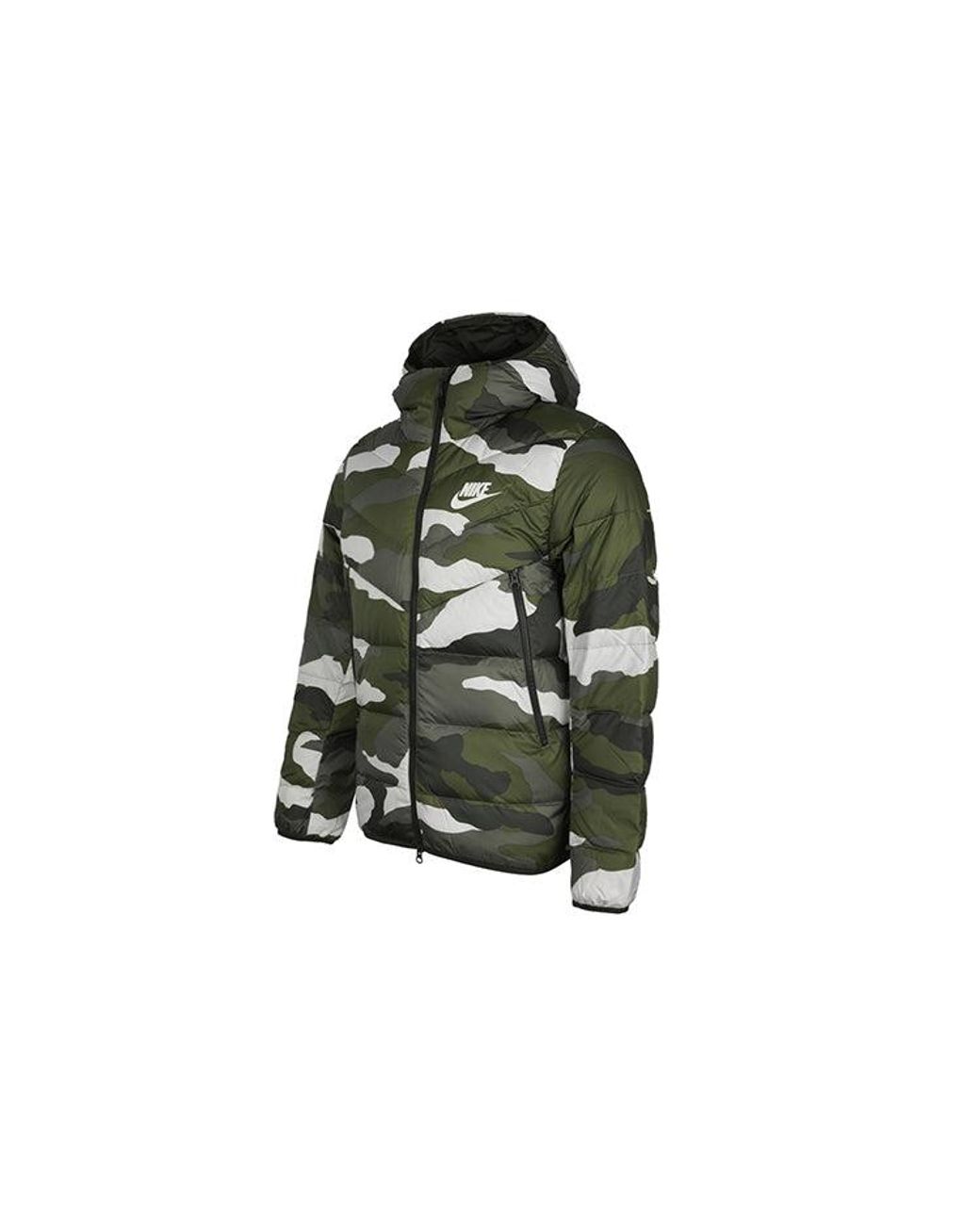 Nike Green Sportswear Down Windrunner Printing Hooded Down Jacket Camouflage for men