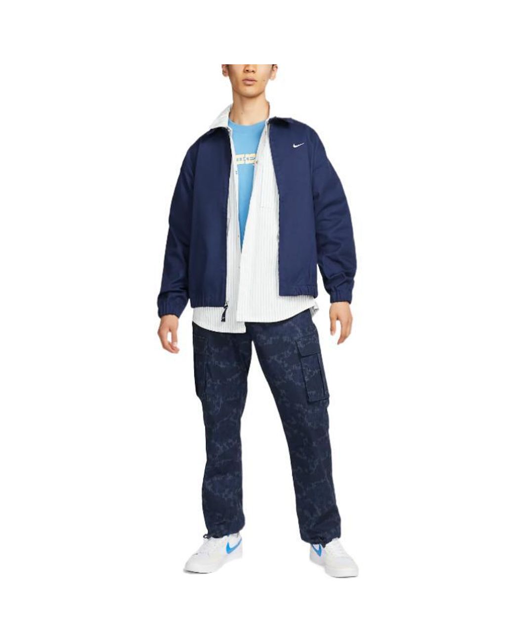 Nike Blue Solid Color Logo Casual Lapel Jacket for men