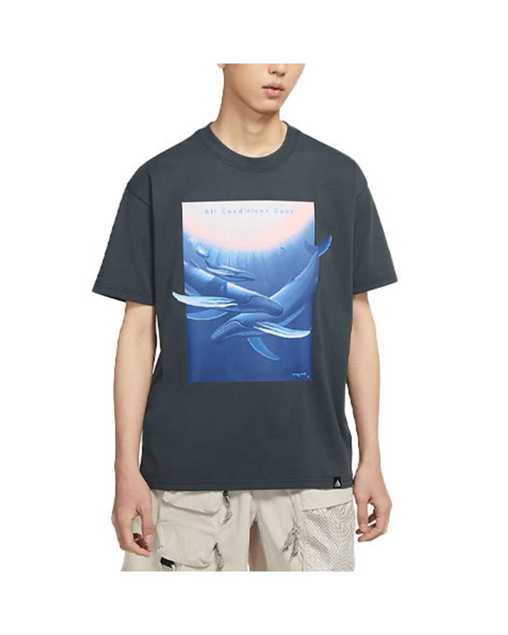 Nike Blue Acg Wyland Funny Printing Sports Loose Round Neck Short Sleeve for men