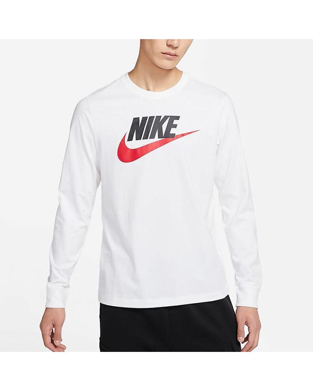 Nike White Sportswear Futura Icon Logo Printed Casual Collar Long Sleeved for men