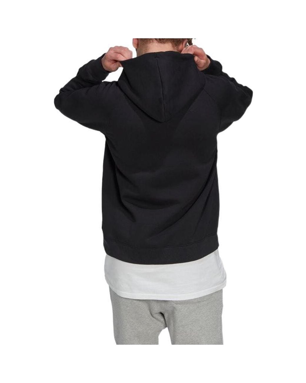 Adidas Black Solid Color Logo Hooded Loose Long Sleeves for men