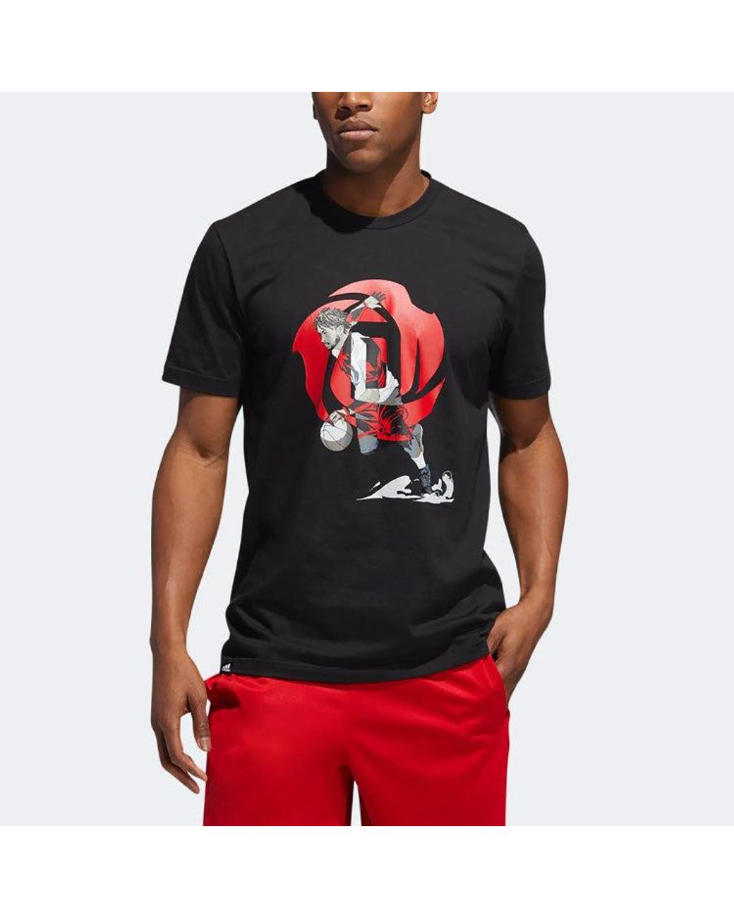 Adidas Black Casual Sports Printing Round Neck Pullover Short Sleeve T-Shirt for men