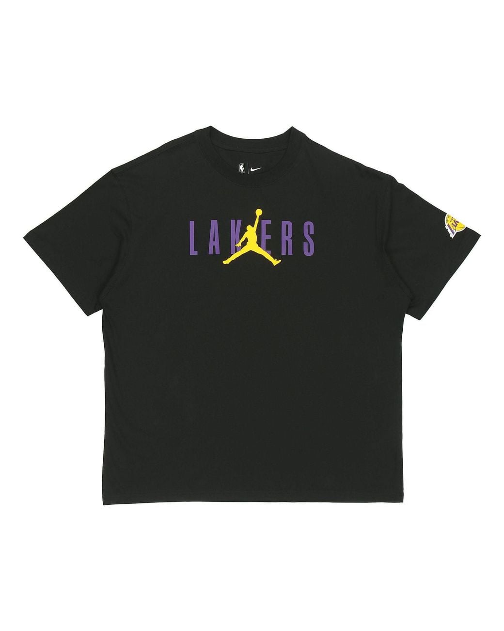Nike Black Nba Los Angeles Lakers Alphabet Printing Basketball Sports Round Neck Short Sleeve for men