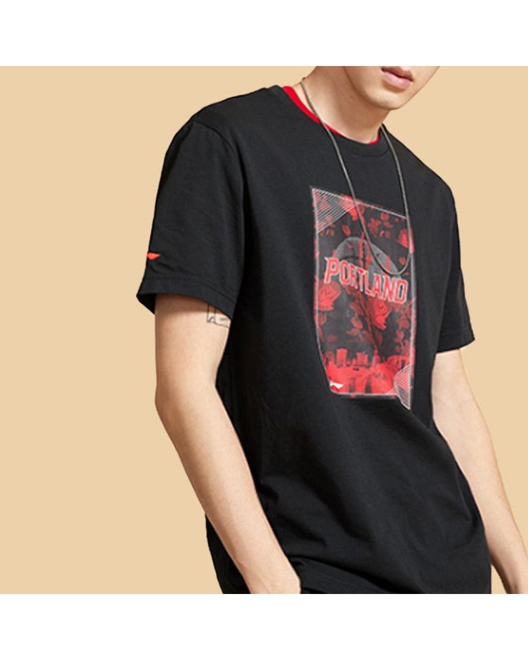 Li-ning Black Basketball Series Logo Pattern Short Sleeve for men