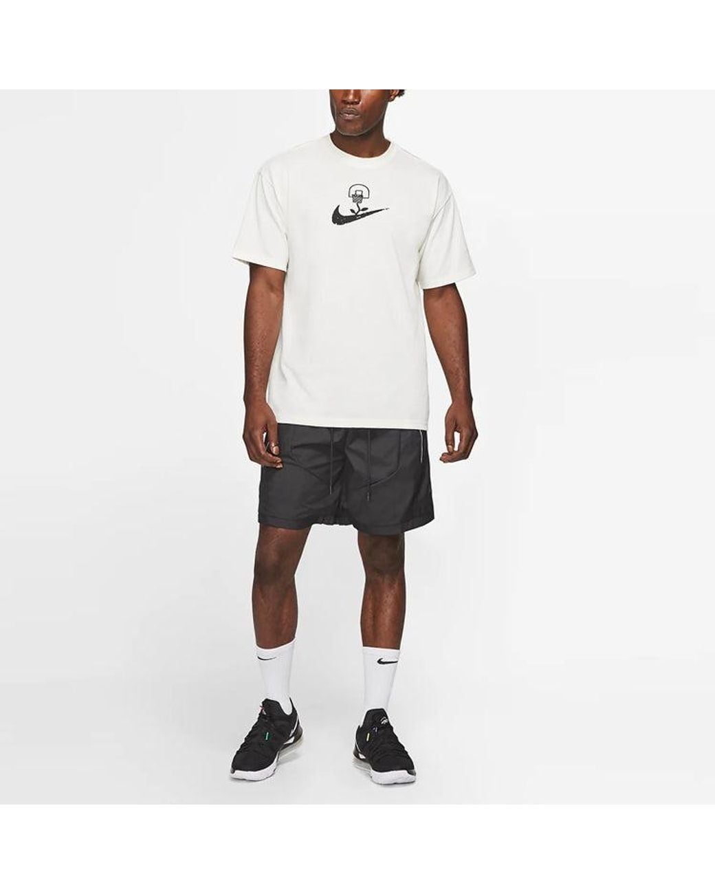 Nike White Basketball Sports Graffiti Printing Short Sleeve Us Edition Creamy for men