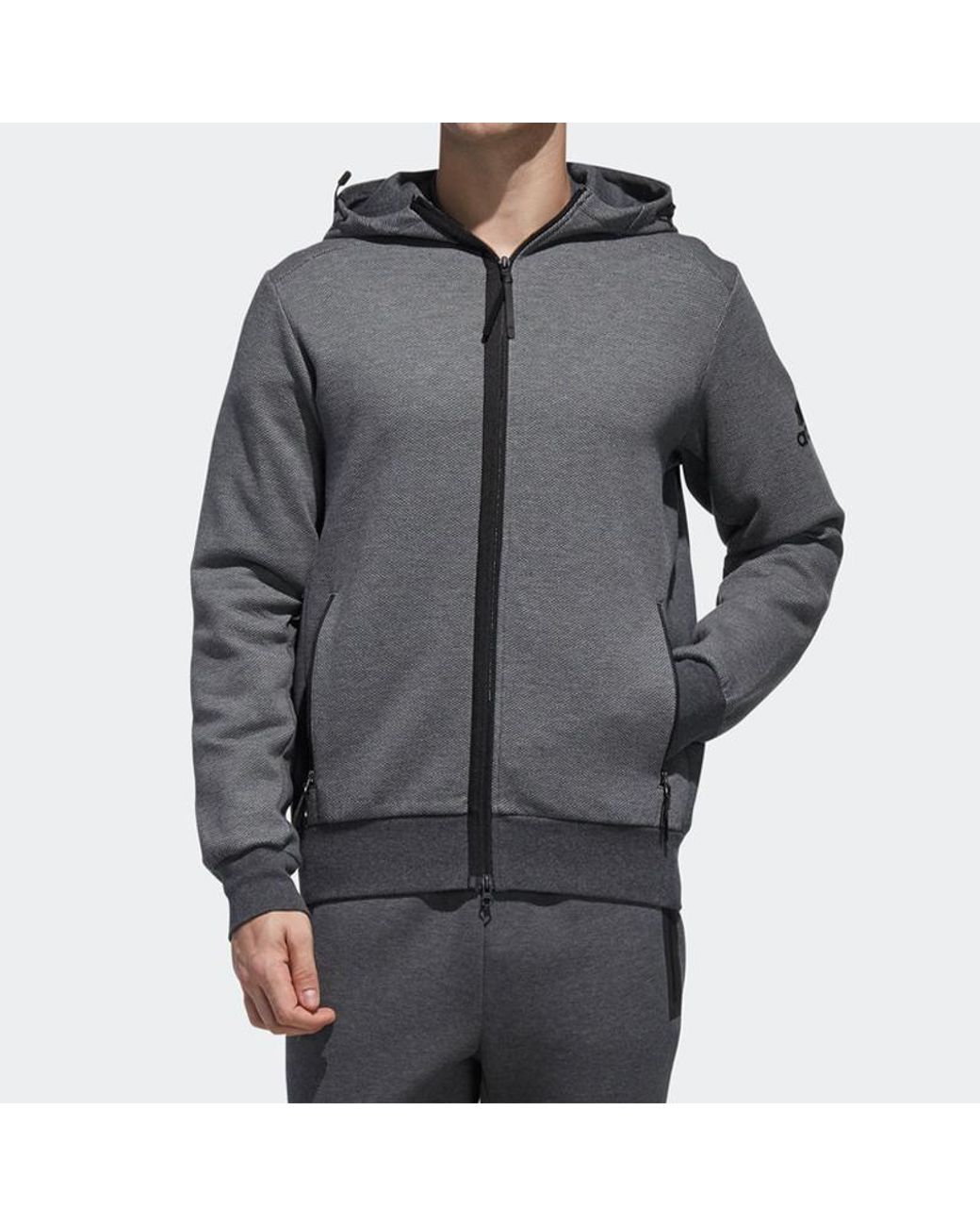 Adidas Gray Htt Double Knit Hooded Jacket for men