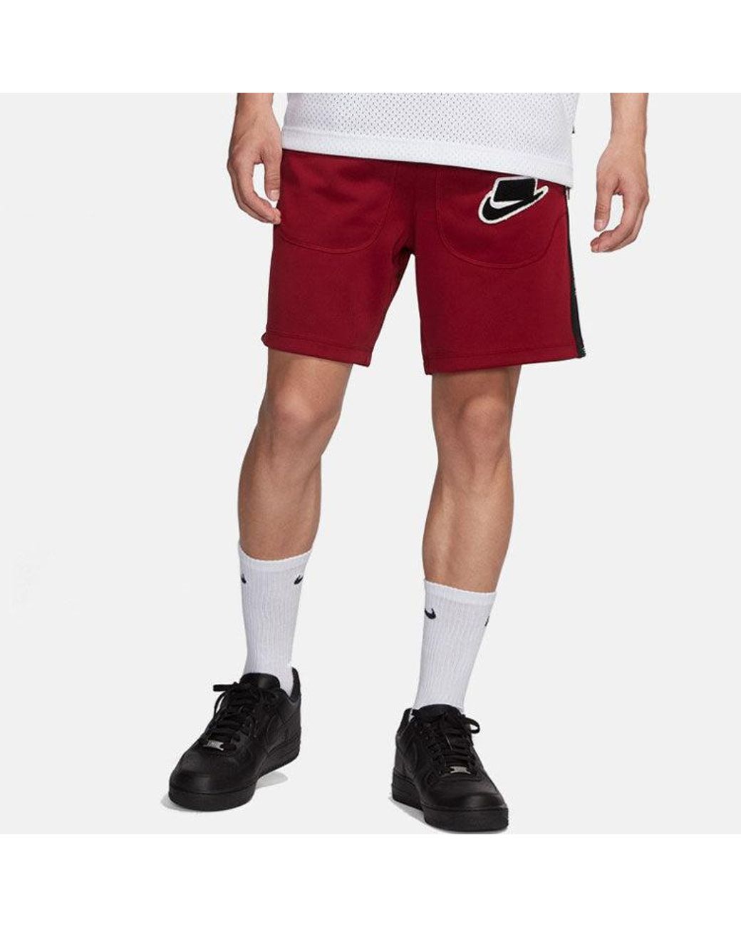 Nike Red Colorblock Logo Alphabet Printing Sports Shorts for men