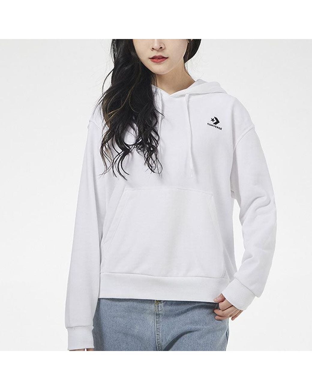 Converse Gray (Wmns) Small Logo Long-Sleeve Hooded Sweater