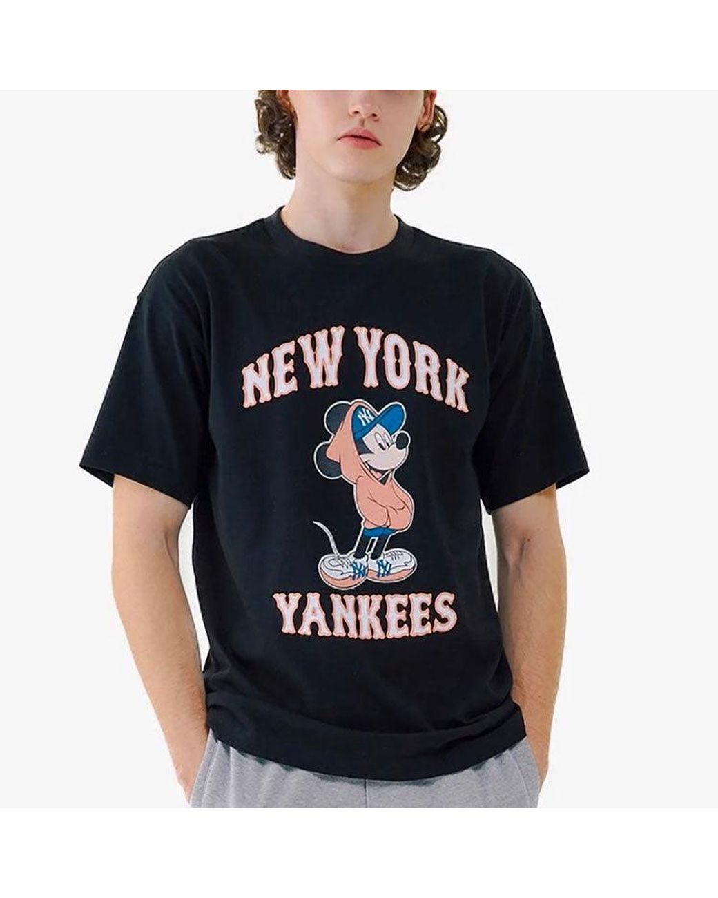 MLB Black Disney Mickey Crossover New York Yankees Basic Printing Round Neck Short Sleeve