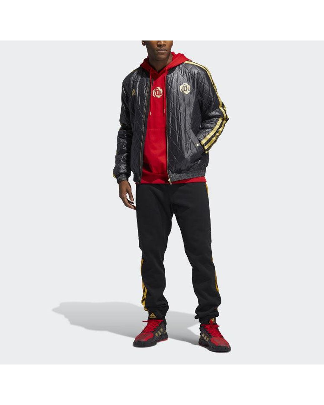 Adidas Black Cny Rose Pant Logo Stripe Basketball Sports Long Pants for men