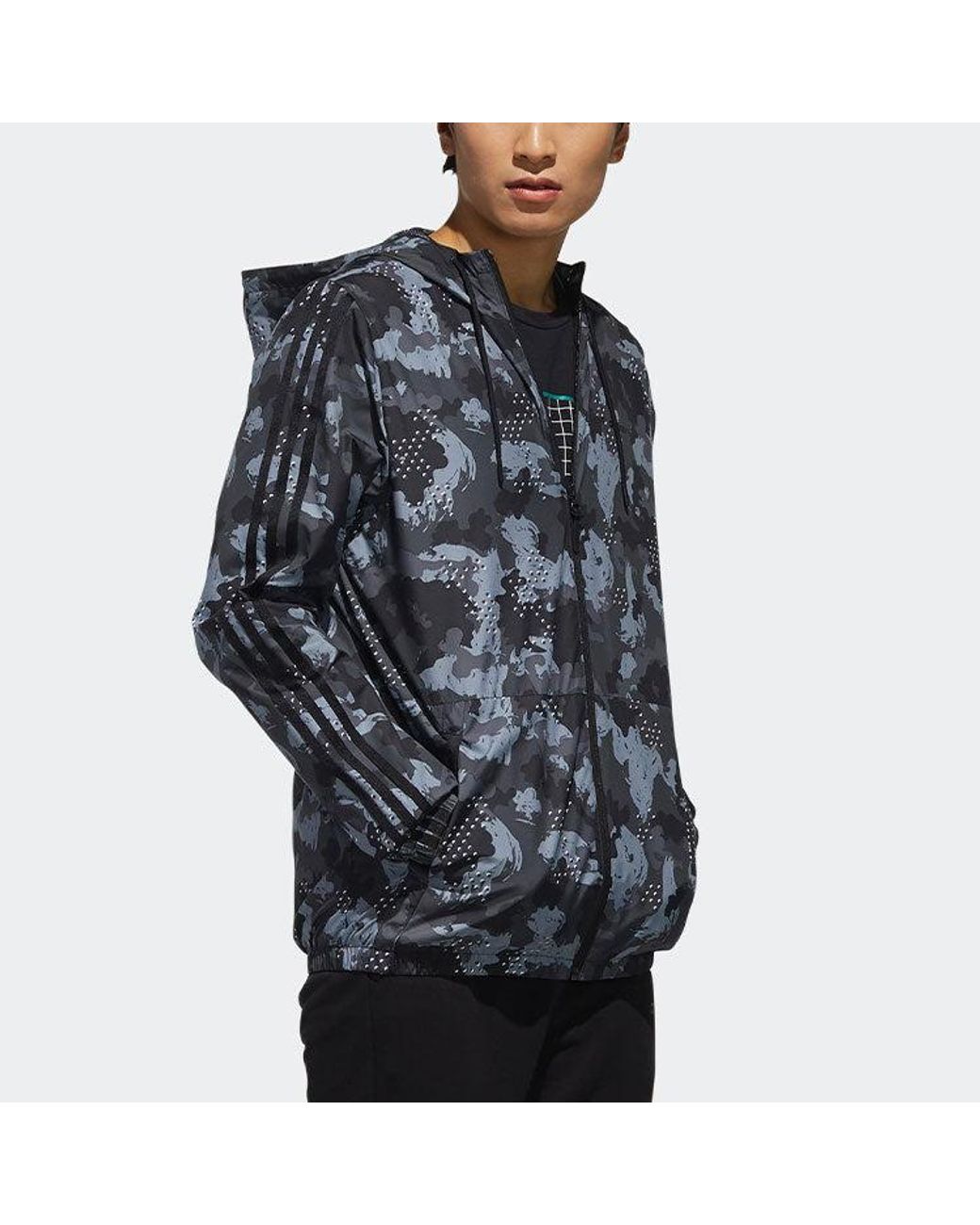 Adidas Blue Camouflage Hooded Casual Woven Jacket for men