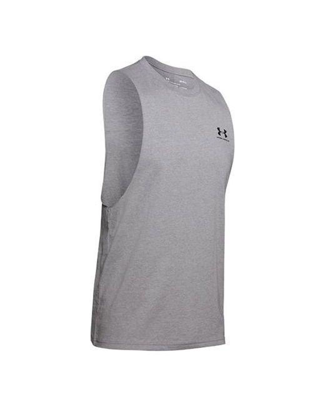 Under Armour Gray Sportstyle Left Chest Cut-Off Tank Top for men