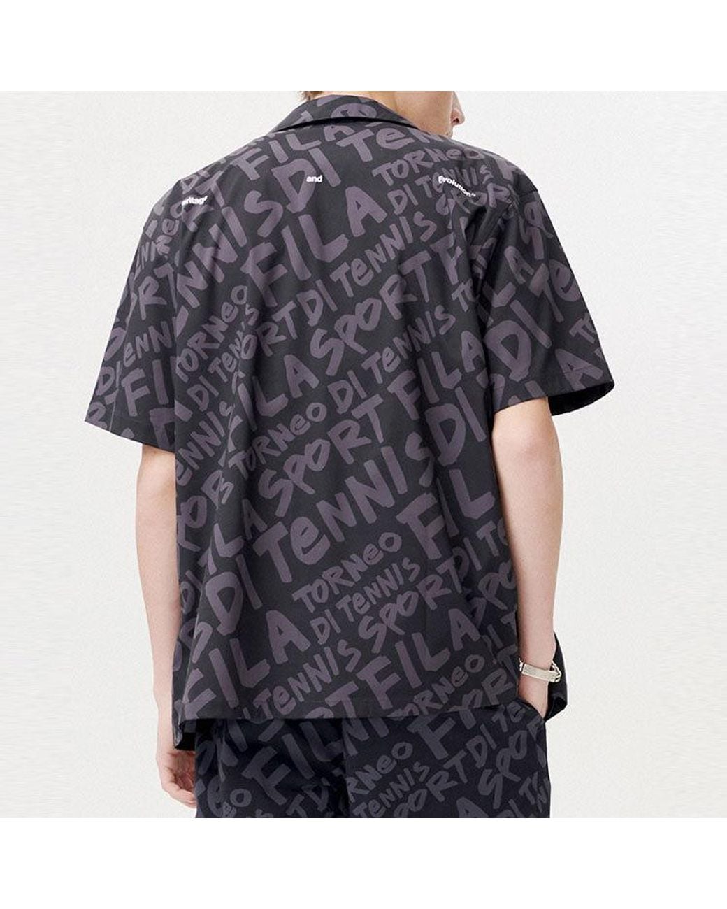 Fila Black Logo Full Print Loose Short Sleeve Shirt for men
