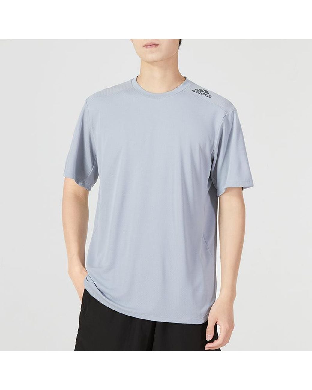 Adidas Blue Stripe Logo Sports Training Round Neck Short Sleeve T-Shirt for men