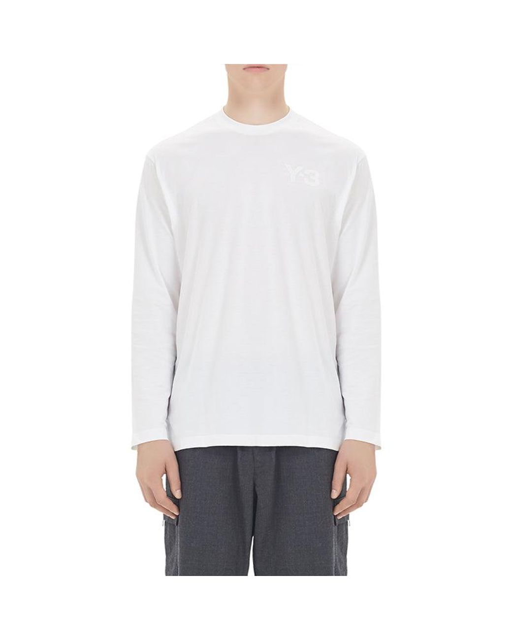 Adidas White Y-3 Round Neck Pullover Logo Long Sleeves T-Shirt for men
