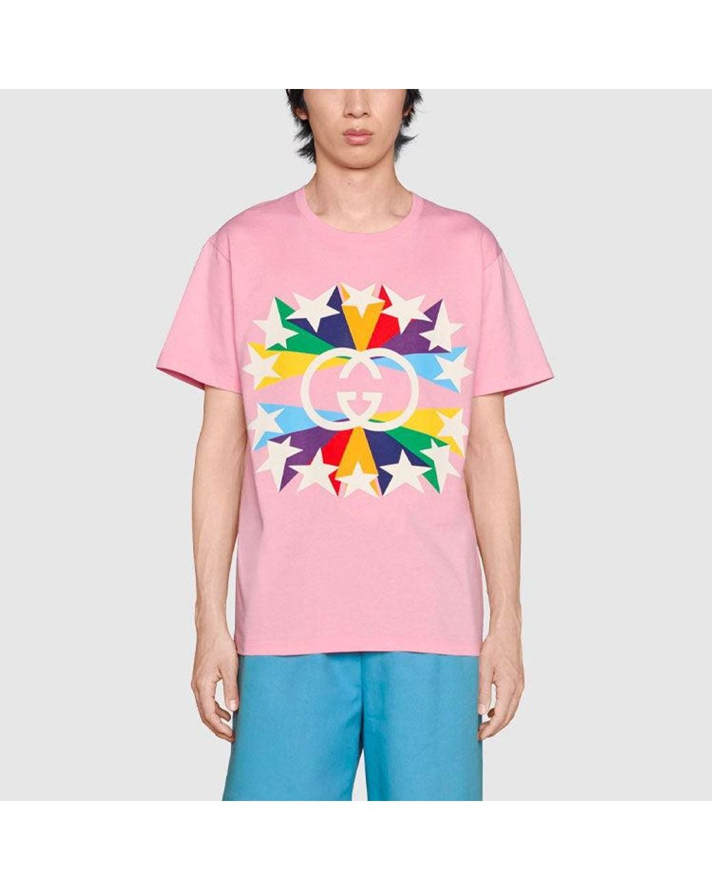 Gucci Pink Ss21 G Printing Cotton Short Sleeve for men