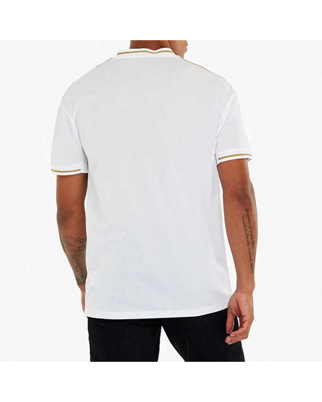 Adidas White Real Madrid 19-20 Season Fan Edition Home Alphabet Logo Stripe Sports Soccer/Football Short Sleeve Jersey for men