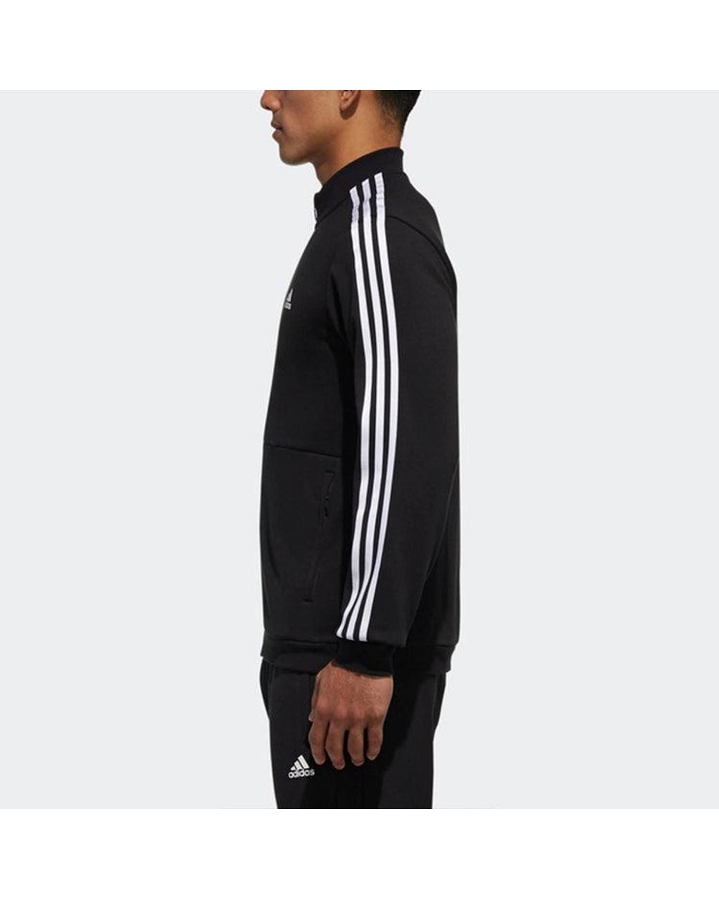 Adidas Black Cm Tt Ft 3S Sports Stylish Knit Stand Collar Jacket for men