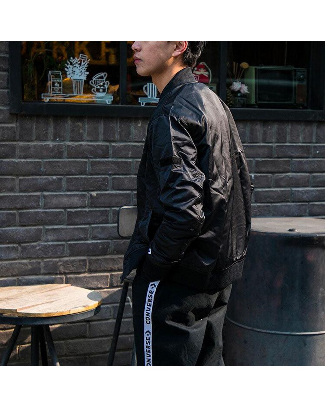 Converse Black Casual Sports Stand Collar Baseball Jacket for men