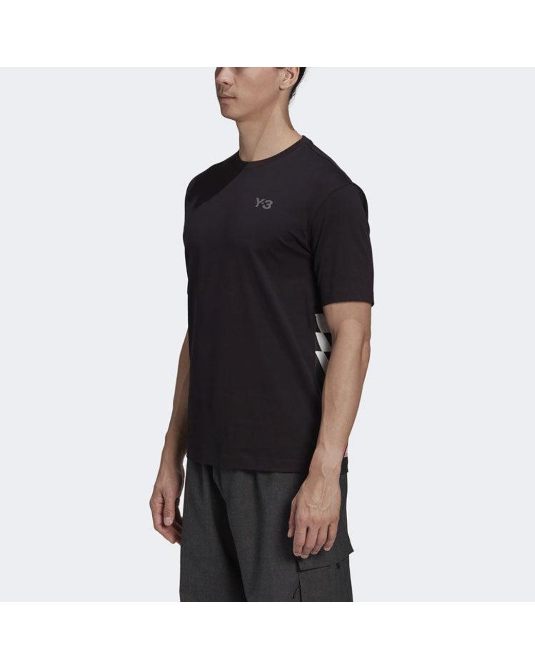 Adidas Black Y-3 Small Logo Printing Round Neck Short Sleeve T-Shirt for men