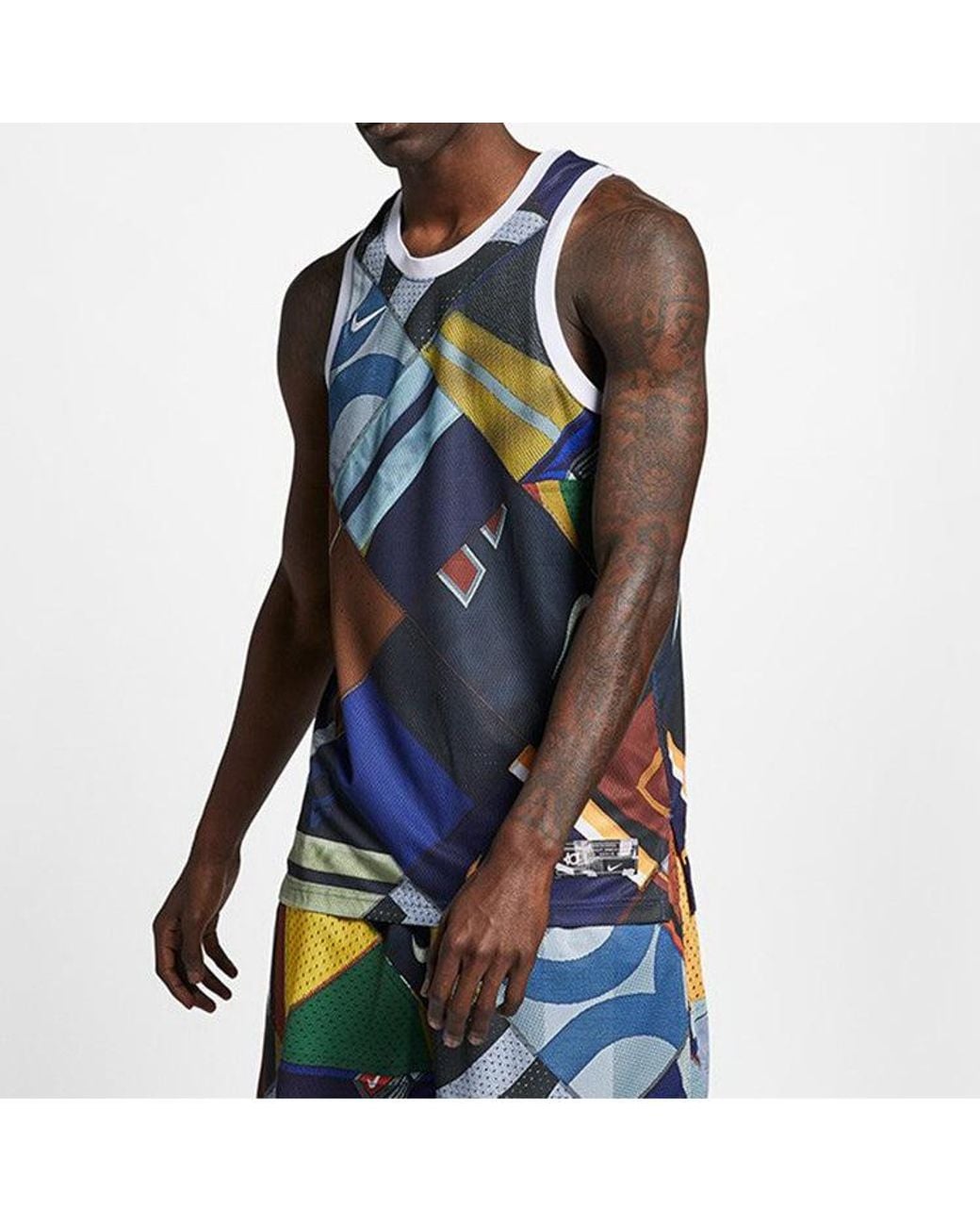 Nike Blue Kd Hyper Elite Durant Basketball Sports Top Multi-colorblock for men