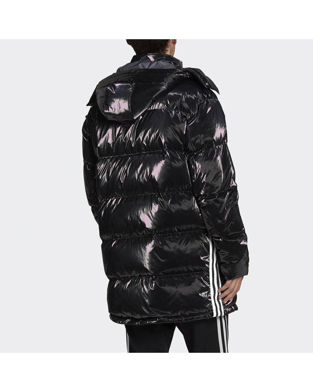 Adidas Black Originals Thicken Windproof Hooded Mid-Length Sports Down Jacket for men