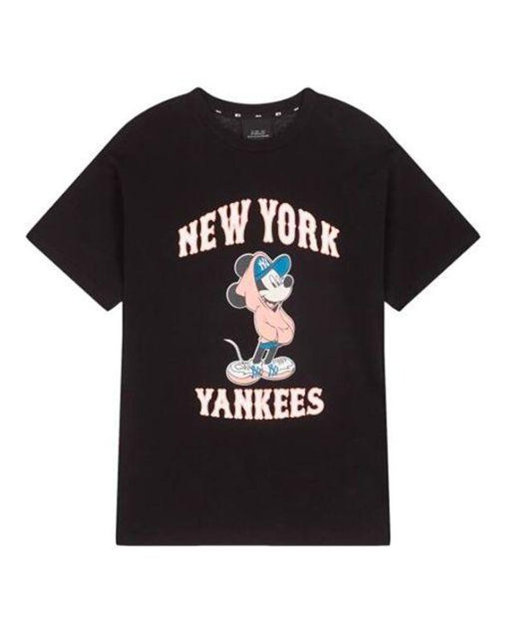 MLB Black Disney Mickey Crossover New York Yankees Basic Printing Round Neck Short Sleeve