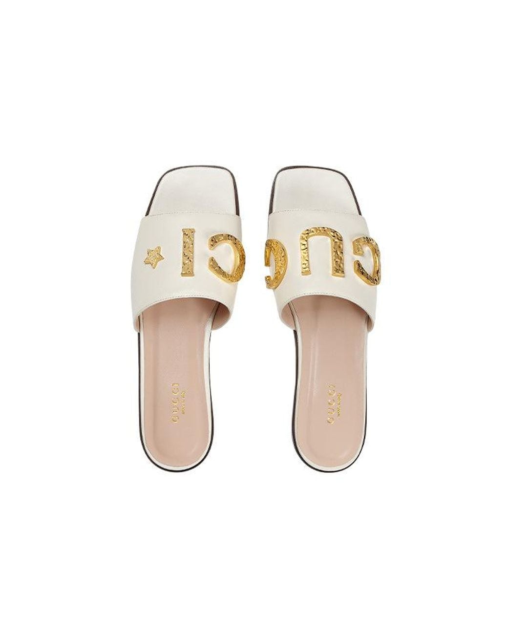 Gucci White (Wmns) Cara Grained Leather Slip-On Sandal 'Off-