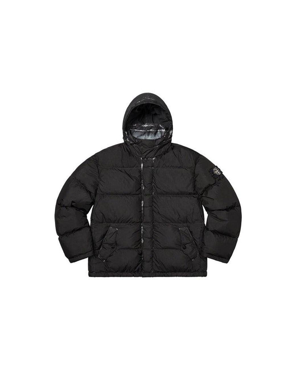 Supreme X Stone Island Painted Camo Crinkle Down Jacket in Black