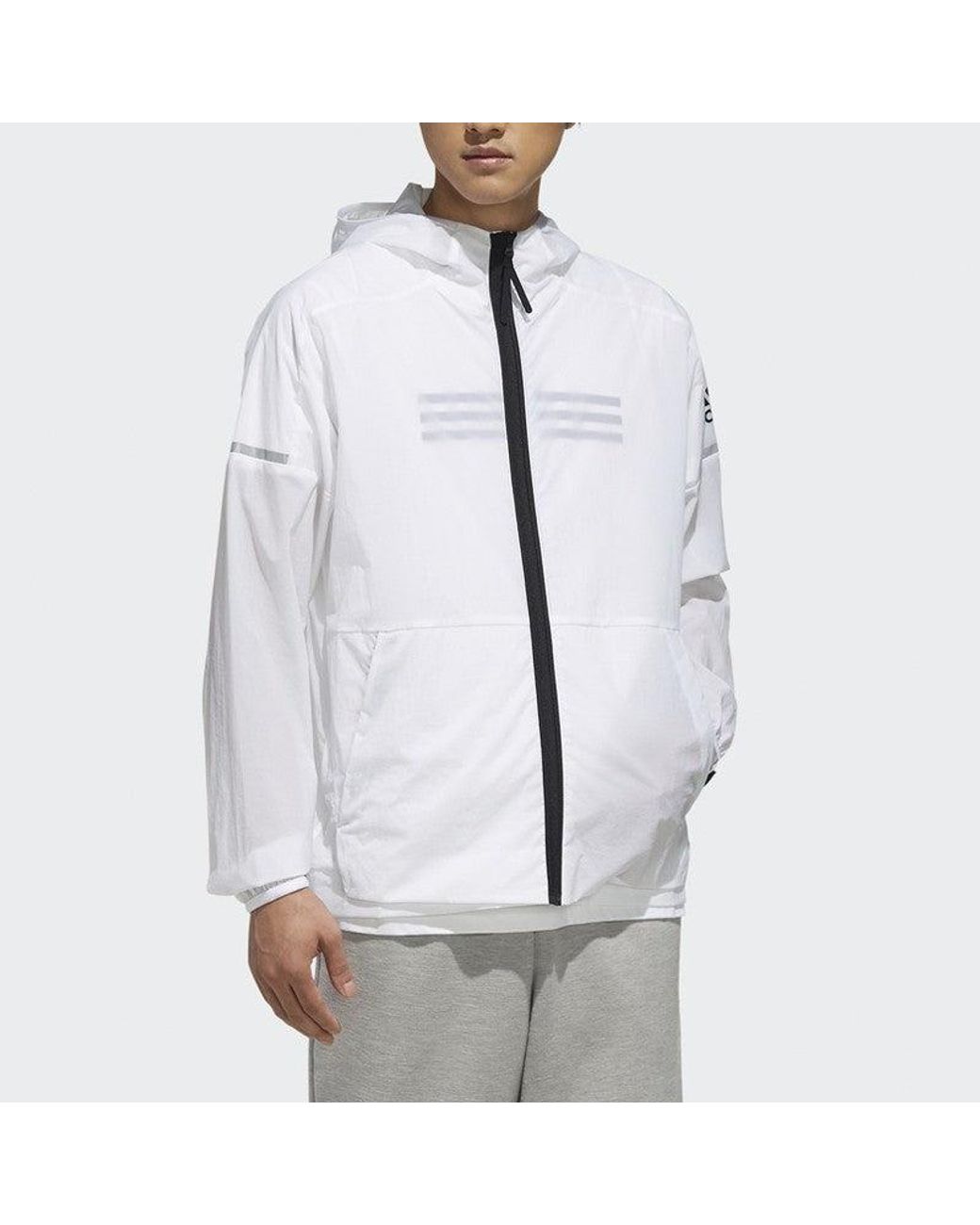 Adidas Blue Wb Light Logo Printing Woven Sports Hooded Jacket for men