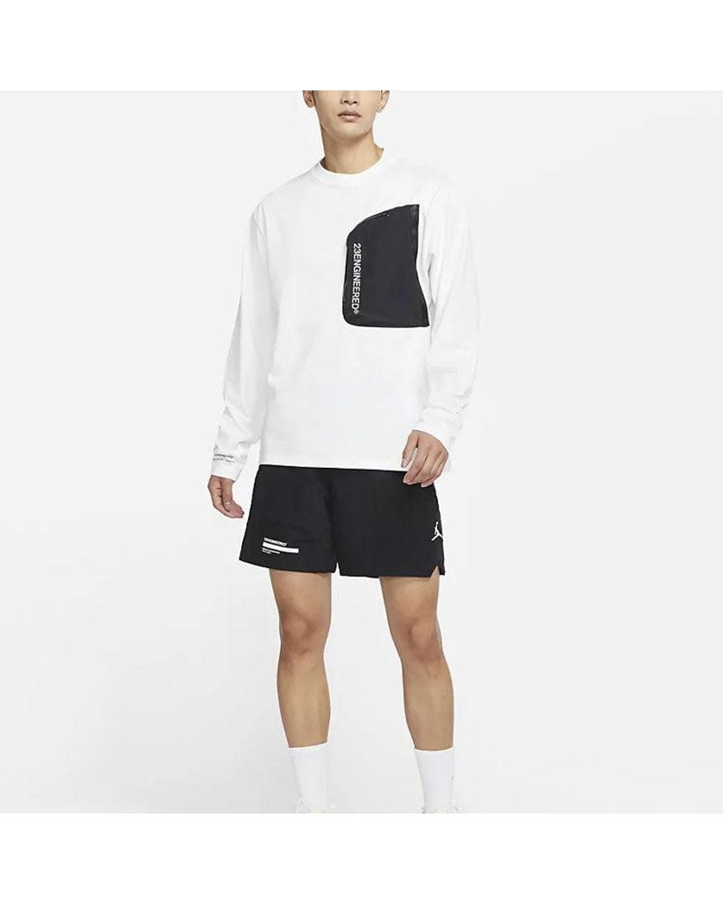 Nike White Splicing Pocket Reflective Printing Round Neck Pullover T-Shirt for men