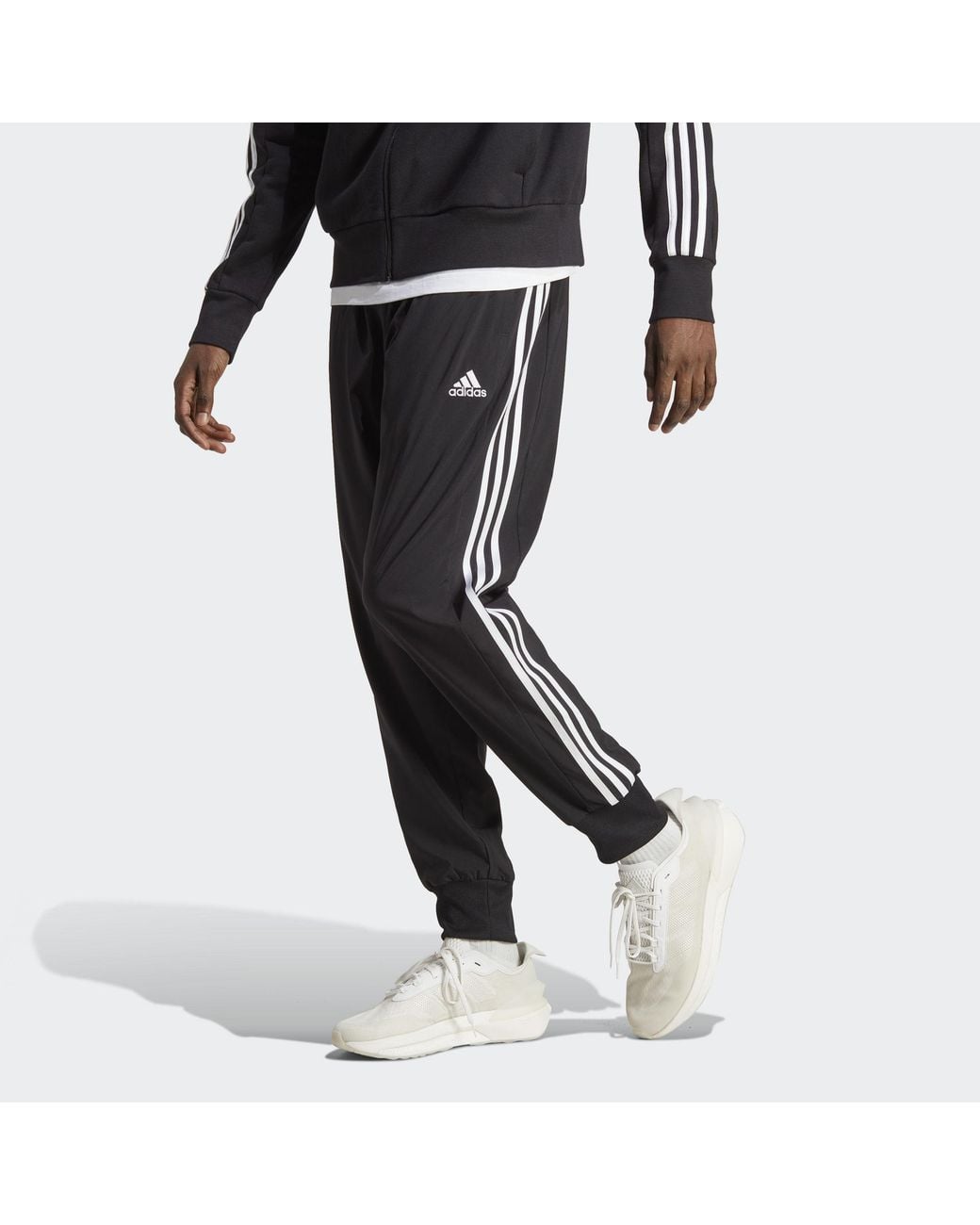 Adidas Black Aeroready Essentials Tapered Cuff Woven 3-Stripes Pants for men