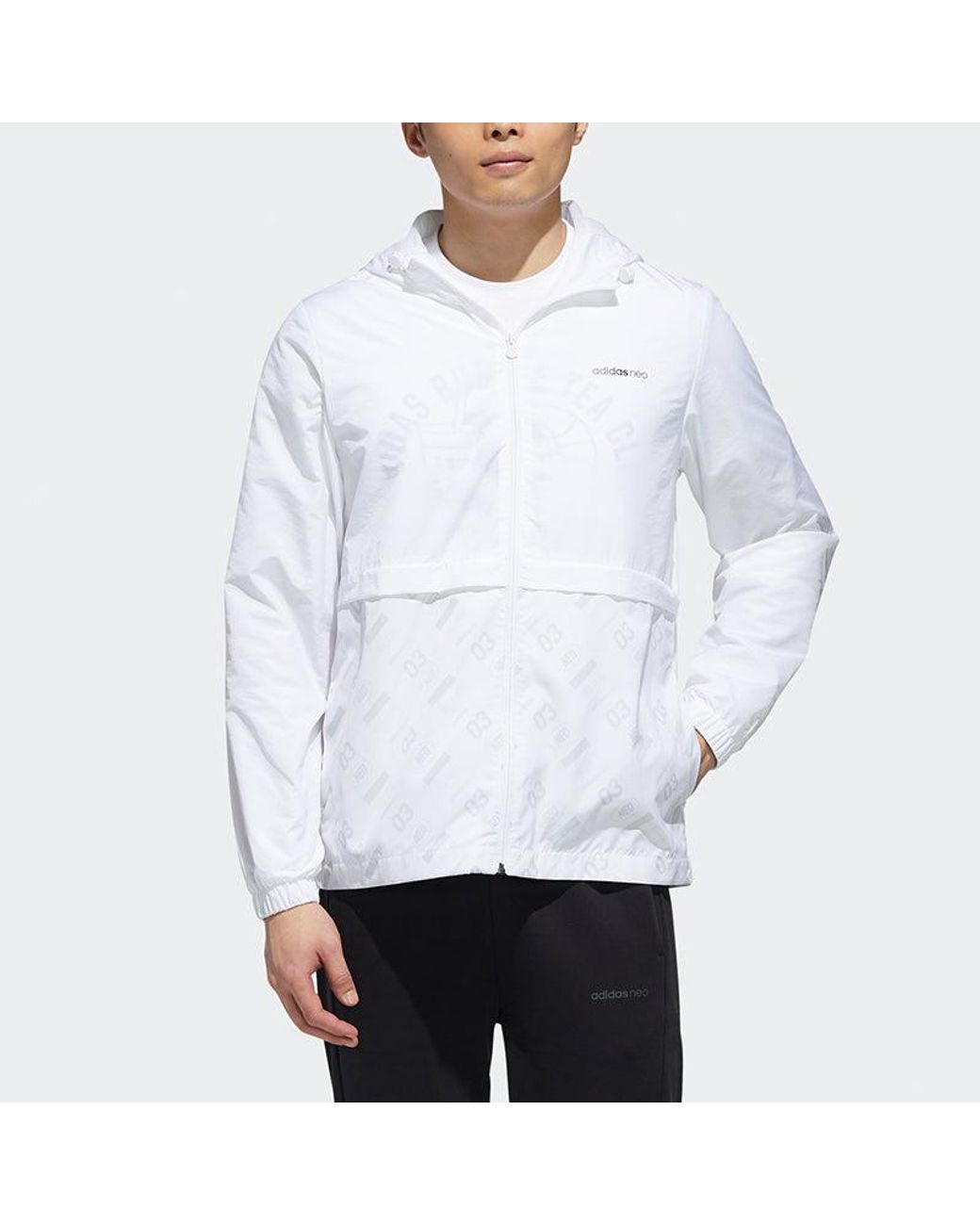 Adidas Blue Neo M Brlv Wb 2 Logo Printing Splicing Windproof Hooded Track Jacket for men