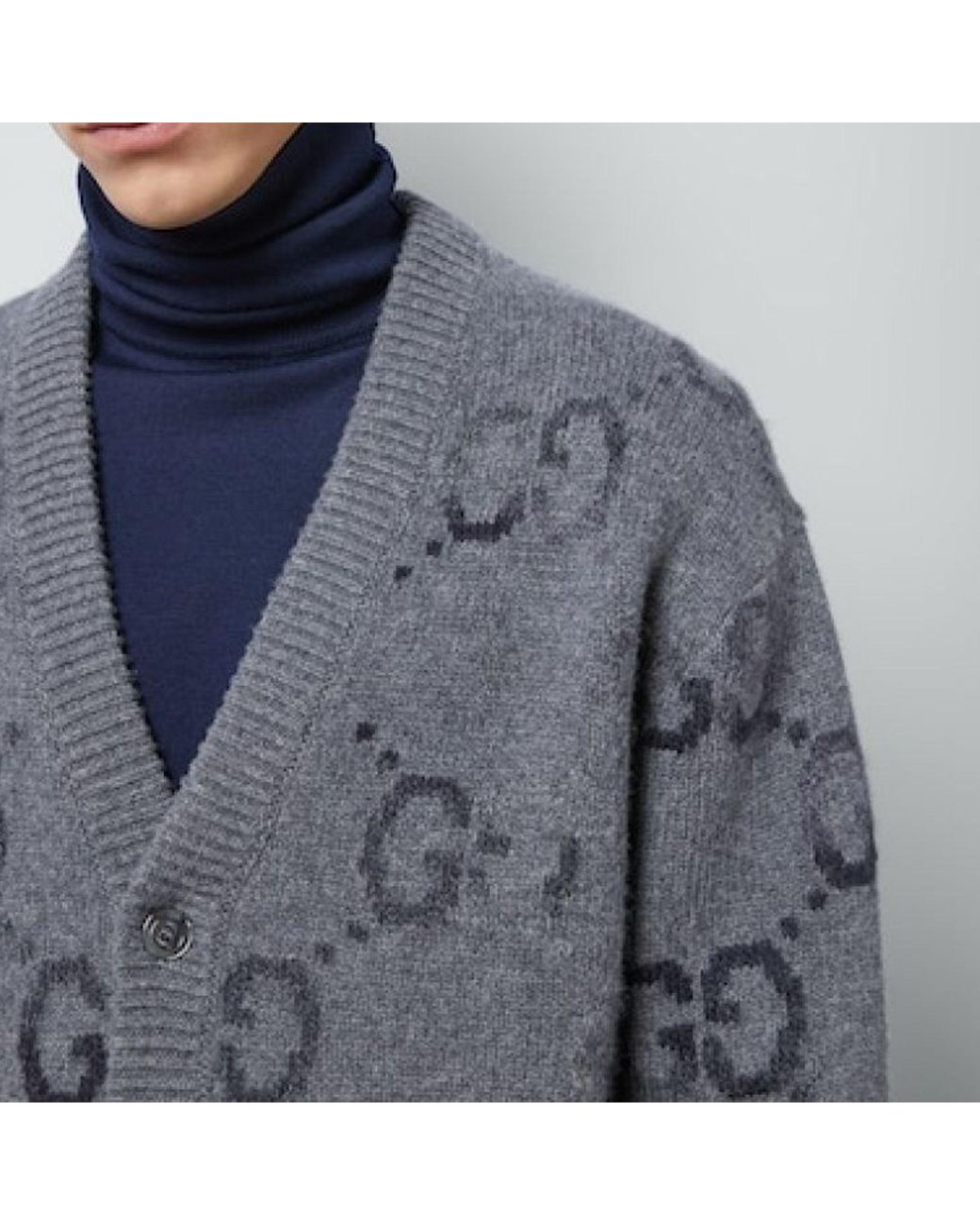 Gucci Gray Wool Cardigan With Gg Intarsia for men