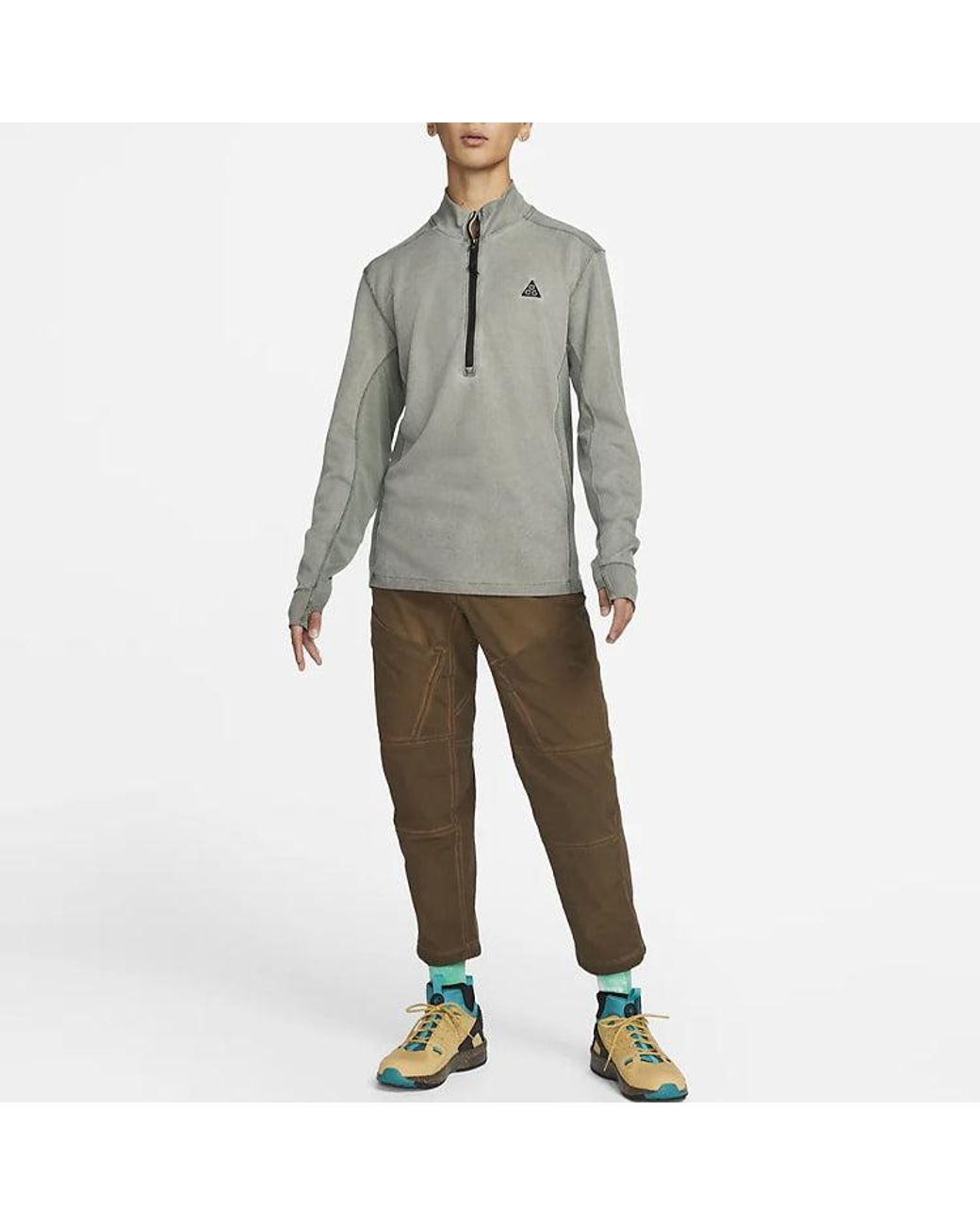 Nike Gray Acg Zipper Cardigan Sports Long Sleeves T-Shirt for men