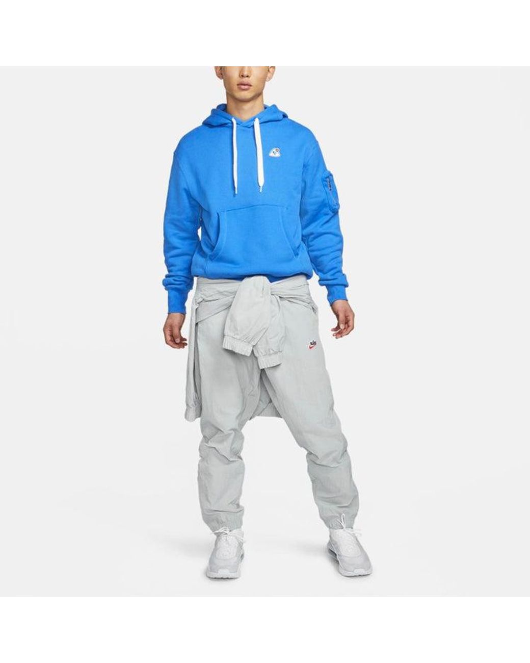 Nike Blue Sportswear Airmoji Ft W Cartoon Patch Sports Hooded Sweater For for men